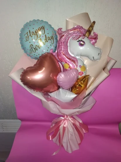 Букет Happy birthday единоріг рожеве
