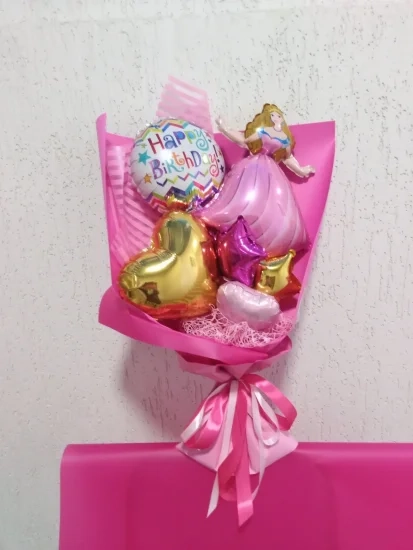 Букет Happy birthday принцеса рожеве з золотом