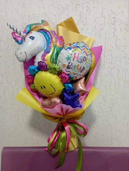 Букет Happy birthday райдужний единоріг