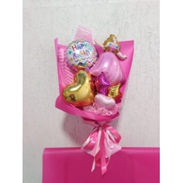 Букет Happy birthday принцеса рожеве з золотом