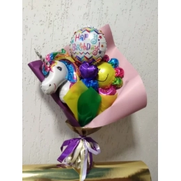 Букет Happy birthday единоріг з квіткою